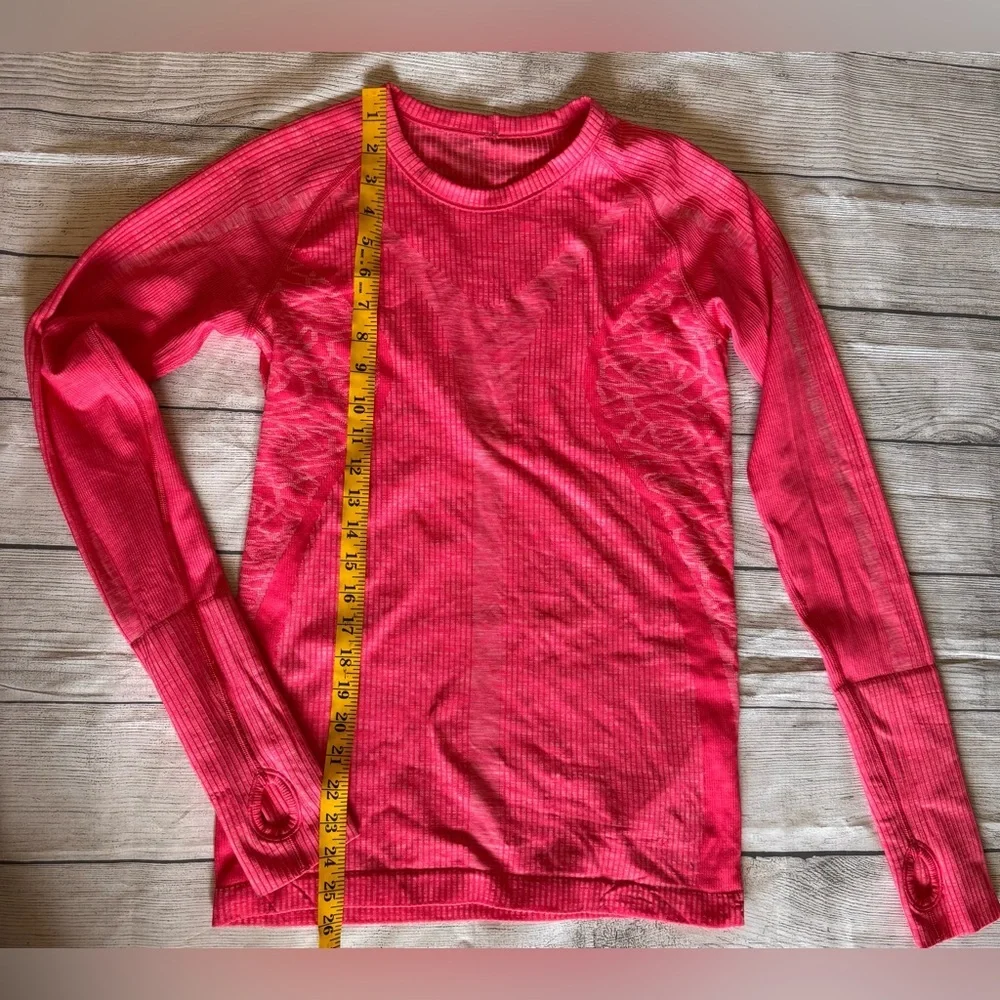 Lululemon Swiftly Tech Long Sleeve Top Neon Coral Pink Thumbholes Size 6